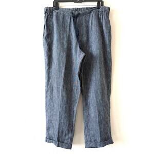 Coldwater Creek Blue Pinstriped 100% Linen Tapered Pants Women’s Large Casual